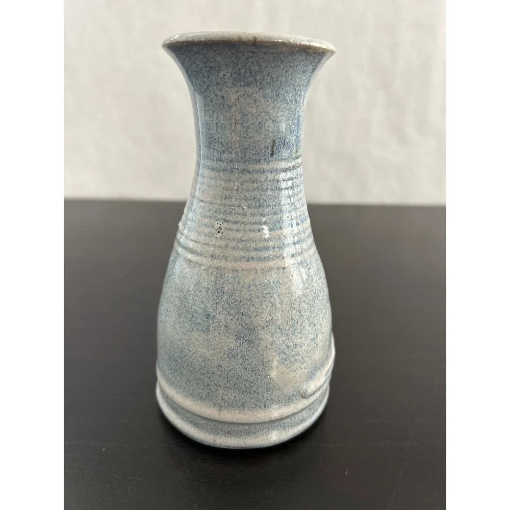 Studio Pottery Blue White Speckled Salt Glaze Bud Vase Signed Artisan Stoneware